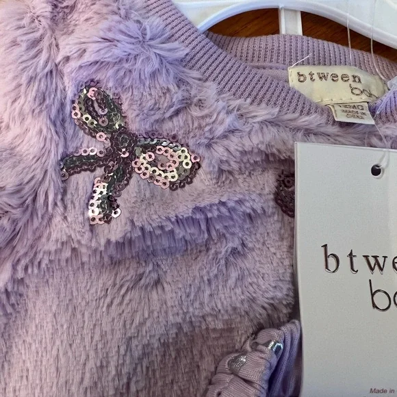 btween sequin bows sweatshirt soft and fuzzy and pants with headband outfit set - Picture 2 of 4